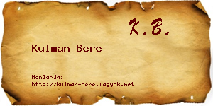 Kulman Bere névjegykártya